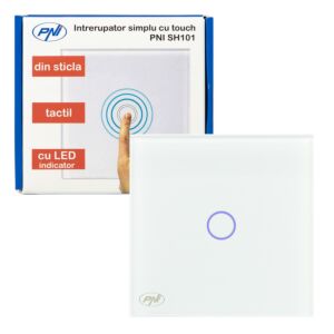 Interrupteur simple avec verre PNI SH101 tactile, blanc avec indicateur LED