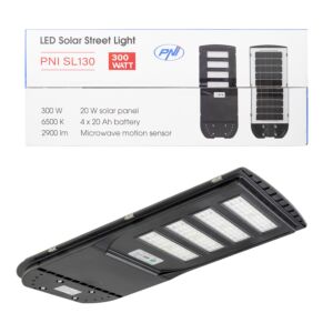 PNI SL130 20W lampe d'éclairage public, avec panneau solaire intégré 20W, 6500K, 2900lm, 4 x batterie 20Ah intégrée, s