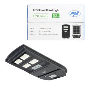 PNI SL210 6.5W lampe d'éclairage public PNI SL210 6.5W, avec panneau solaire intégré 10W, 6500K, 1000lm, 2 x batterie 10Ah intégrée,