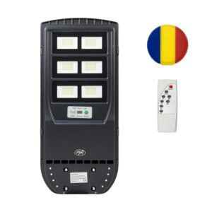 Ensemble de lampe d'éclairage public PNI SL220 200 W avec panneau solaire intégré et drapeau adhésif offert