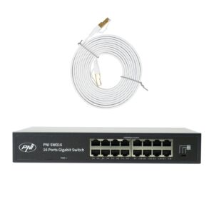 Boîtier commutateur PNI SW016, 16 x 10/100/1000 Mbps, gigabit, boîtier métallique et 3m CAT8 Patch PNI U8030W