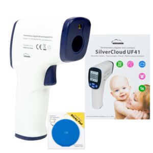 Thermomètre numérique SilverCloud UF41 pour le corps et les surfaces, avec coussinet adhésif bleu inclus