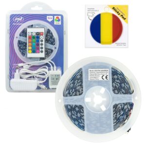 Bande LED PNI 5050RGB, 300 LED, RGB, intensité variable, effets lumineux, 5 mètres, IP20, avec drapeau adhésif inclus