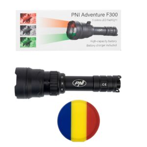 Pack de lampes torches LED PNI Adventure F300 en 3 couleurs : blanc, rouge, vert, max. 10W, IPX6 + Stick Sticky Pad