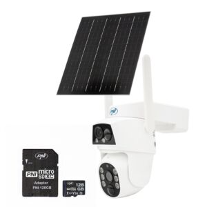 Boîtier de caméra de surveillance vidéo PNI IP894 GSM 4G PTZ et carte mémoire MicroSD PNI 128 Go