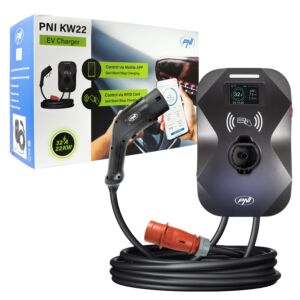 PNI KW22 station de charge, 32A, 22KW, pour voitures électriques, 85V - 415V, triphasé, câble Type 2 et connecteur 7 broches