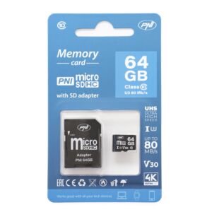 Carte mémoire MicroSD PNI de 64 Go avec adaptateur SD