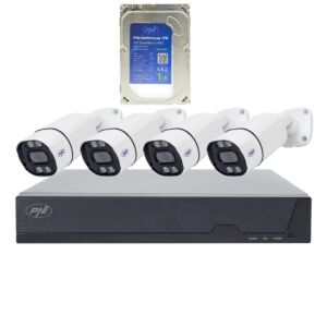 Kit de vidéosurveillance PNI House IPMAX POE 8, comprenant un NVR avec 4 caméras et un disque dur PNI SafeHouse de 1 To.